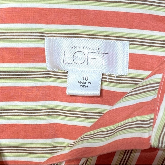 Ann Taylor Loft Blouse Women's 10 Salmon Striped Long Sleeve Button Down Career - Picture 4 of 12